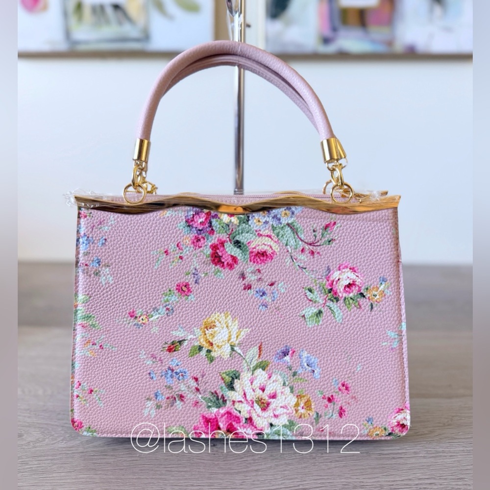 CROSSI Bag Blush Pink Satchel with Oversized Bow - Floral Print - Picture 5 of 8